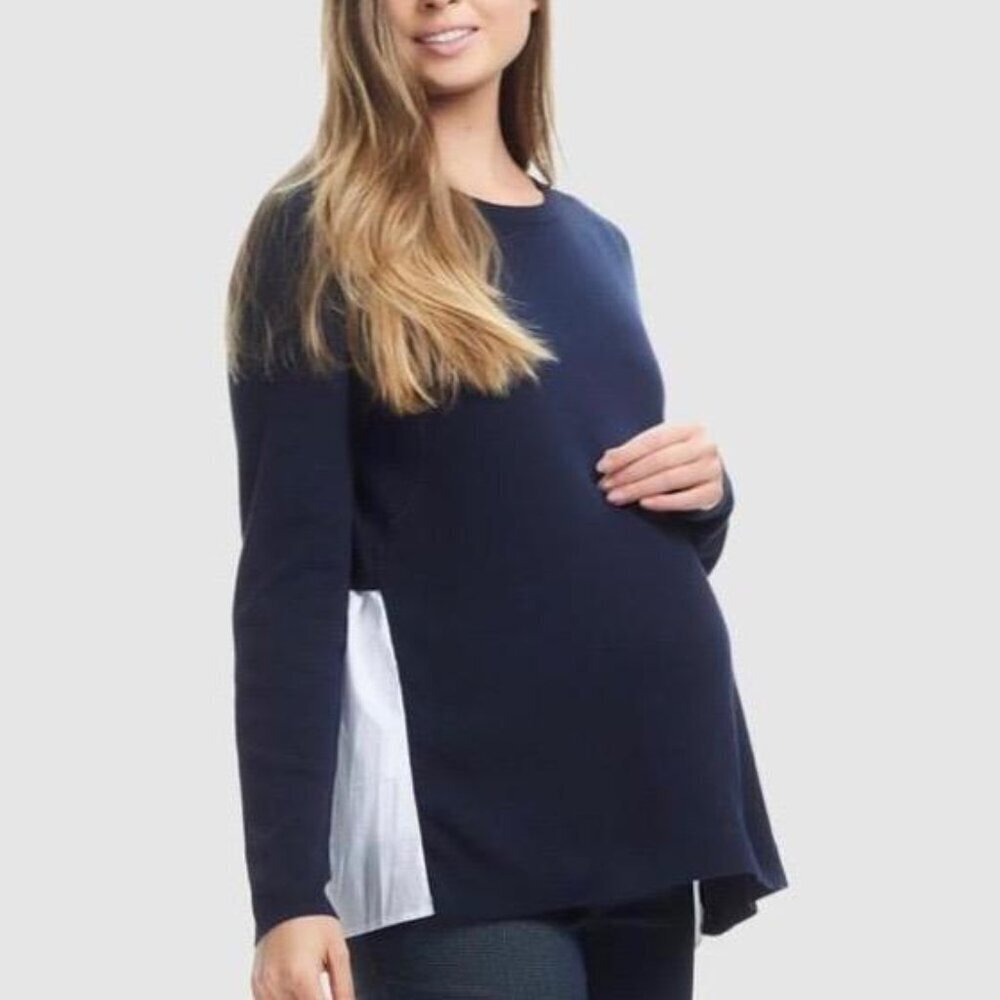 Soon Maternity Maternity Grace Pleat Back Knit Jumper - Navy